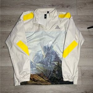 Adidas Sportswear Mountain landscape graphic half zip windbreaker prime green